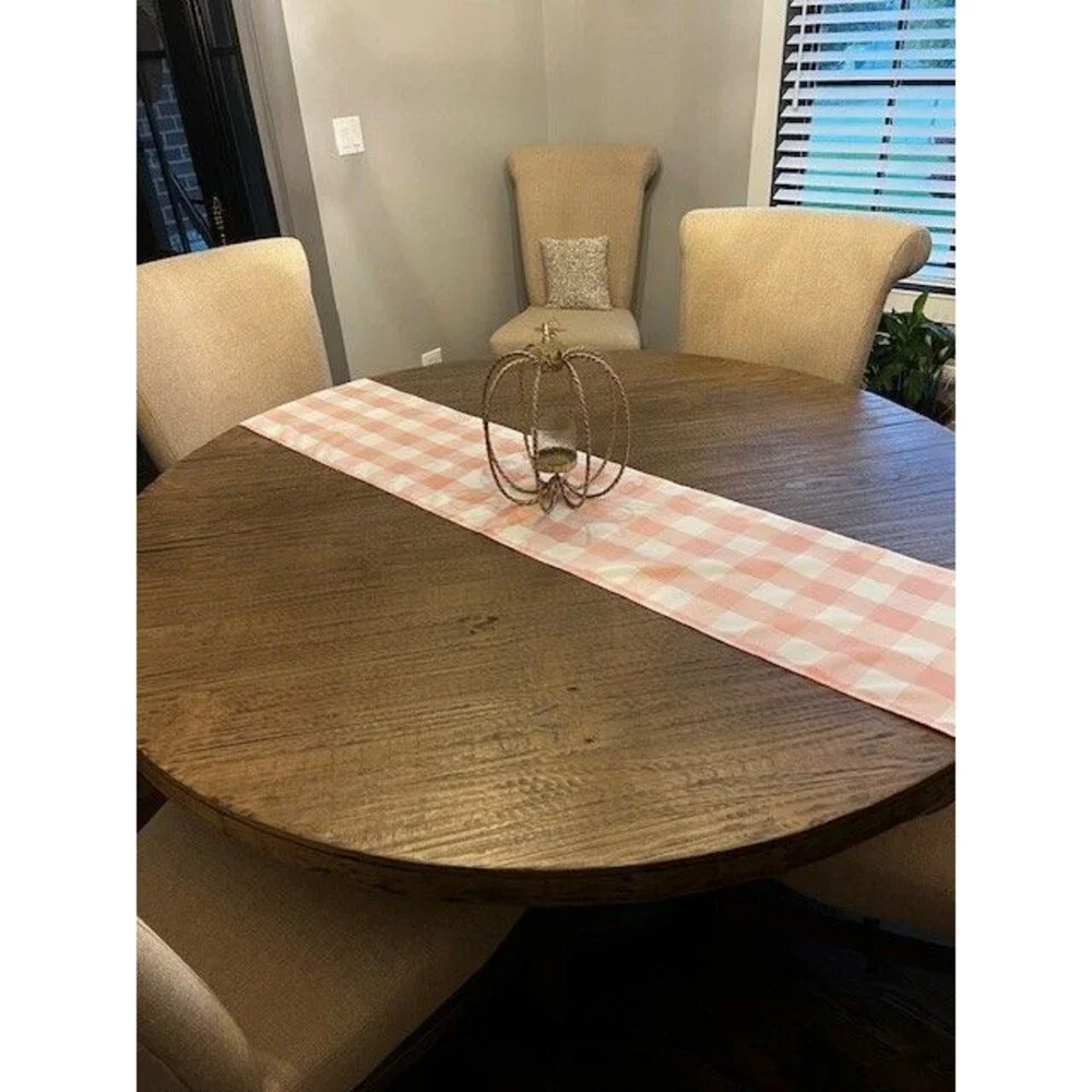 Pink and White Buffalo Checked Gingham Waterproof Table Runner 14x108 Set of 3
